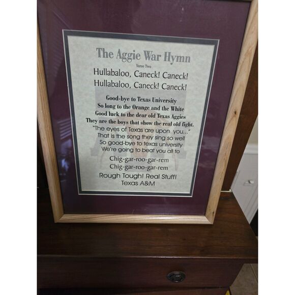 Texas A & M Aggie Graduate and Aggie War Hymn Framed 2 Pictures Black/Wood Frame - Picture 4 of 7